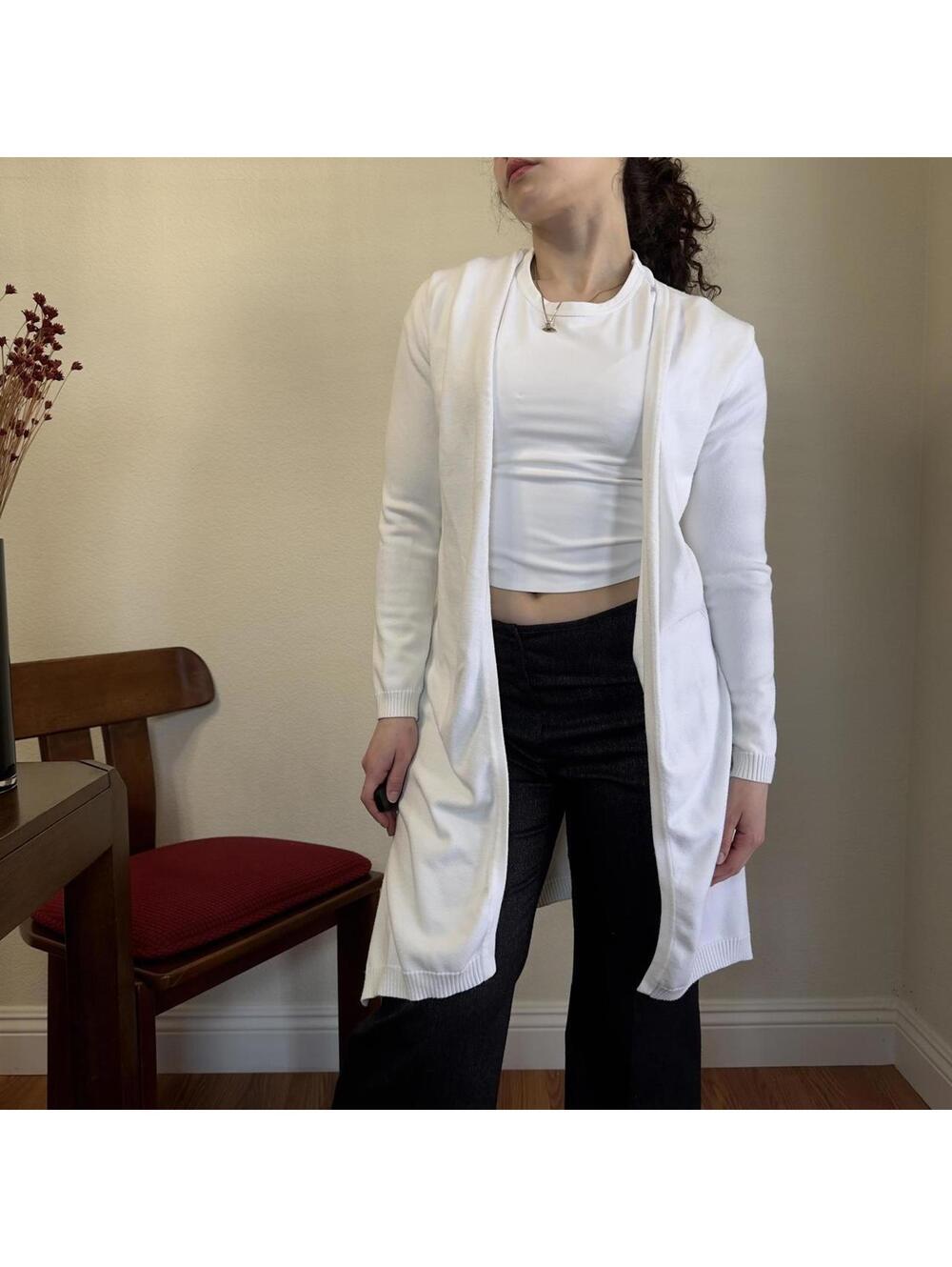 Biana Duster Cardigan Womens Extra Small White Euro Lightweight Minimalist